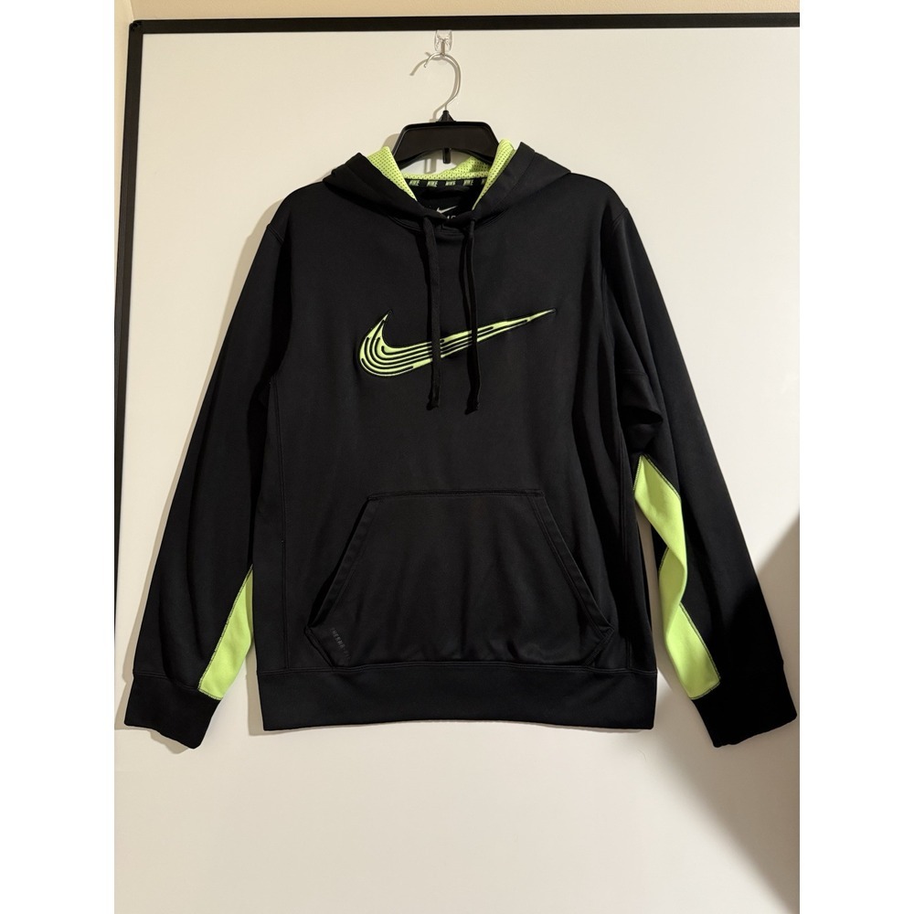 Nike Therma Fit Mens Sweatshirt Size S Black Neon Green Workout Fleece 543467